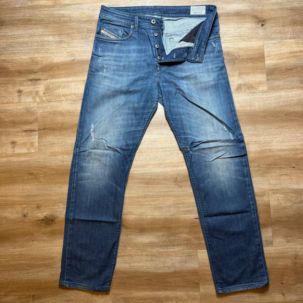 Diesel Buster Jeans Men 30x30 Blue Regular Slim Tapered Stretch Distressed R842R